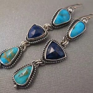Boho Turquoise Drop Earrings – Handmade Silver Blue Stone Dangles